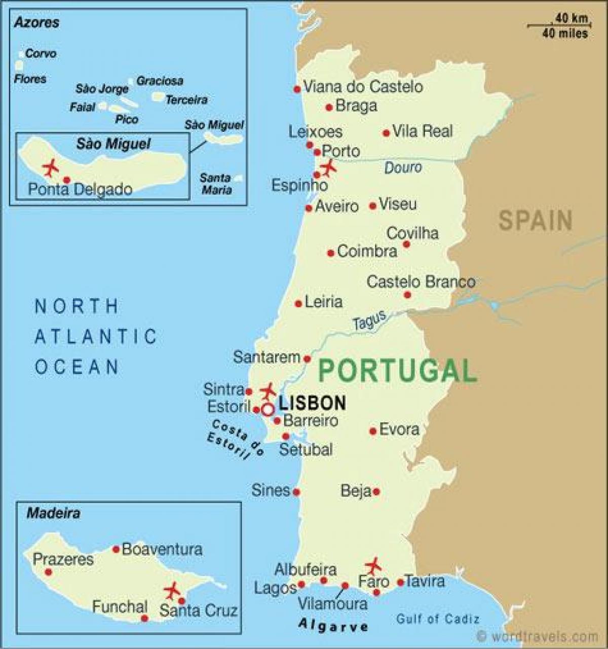 algarve portugali kartta Portugali lentokentät kartalla   Kartta lentokentät Portugalissa  algarve portugali kartta