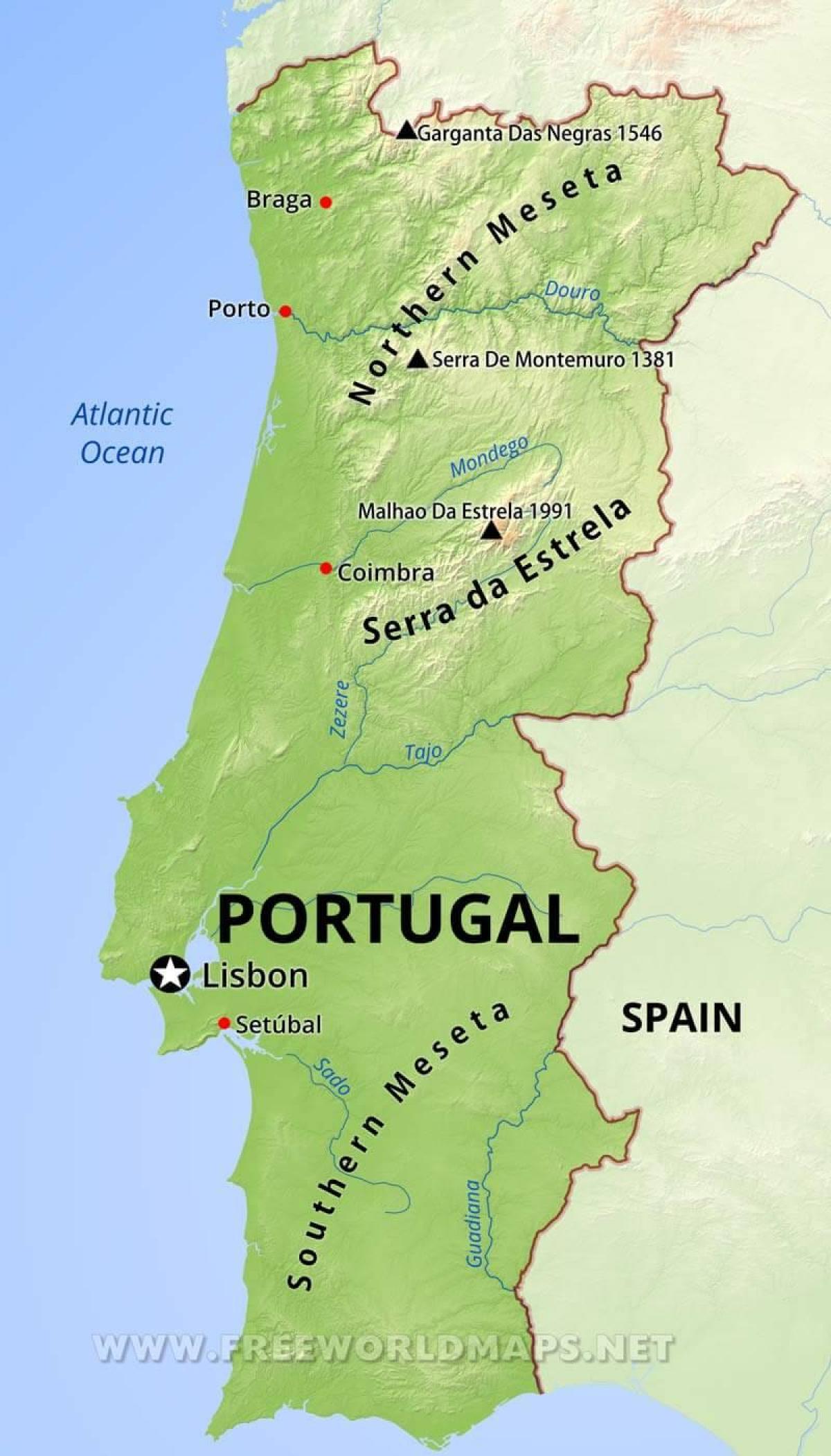 portugalin kartta Portugalin vuoret kartta   Vuoret Portugali kartta (Etelä  portugalin kartta